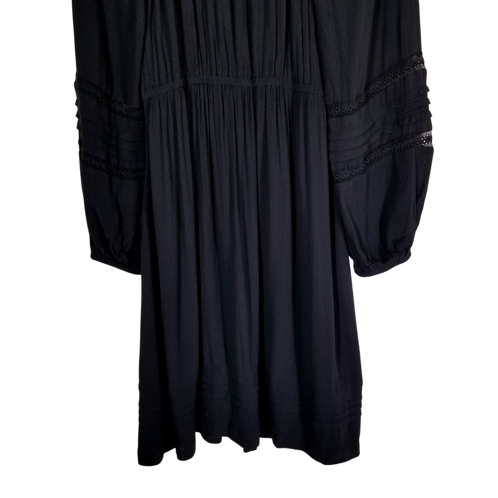 Knox Rose Womens Black Long Sleeve Boho Mini Dress Lace Pintuck Elastic Waist M - Picture 8 of 14